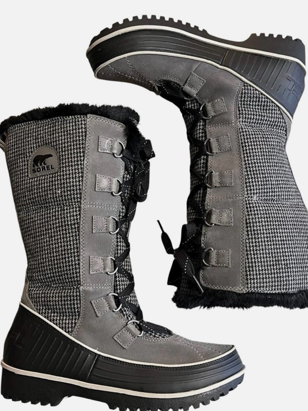 Sorel Grey Houndstooth Lace-Up Winter Boots - Like New!